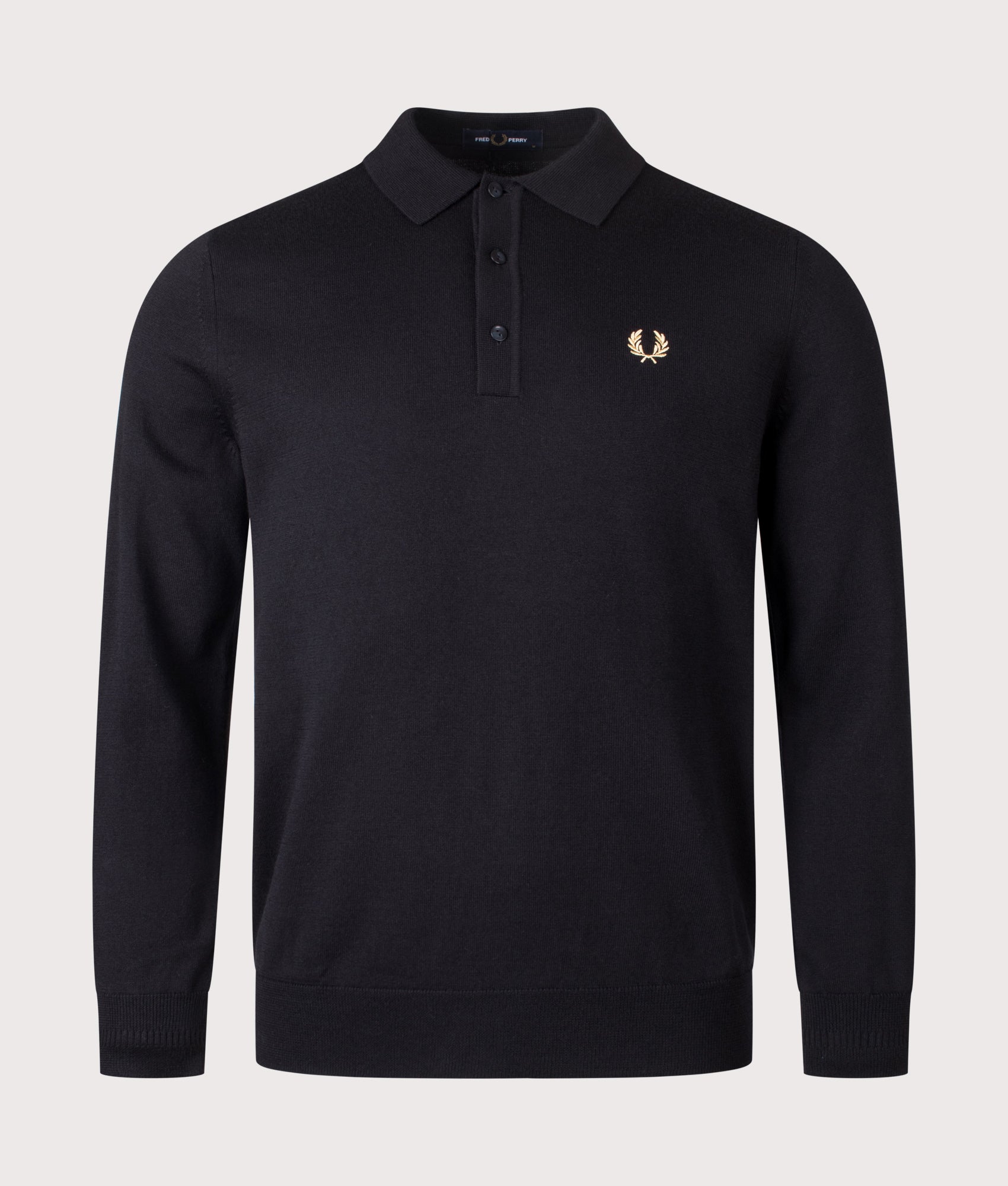 Long Sleeve Knitted Polo Shirt in Black | Fred Perry | EQVVS