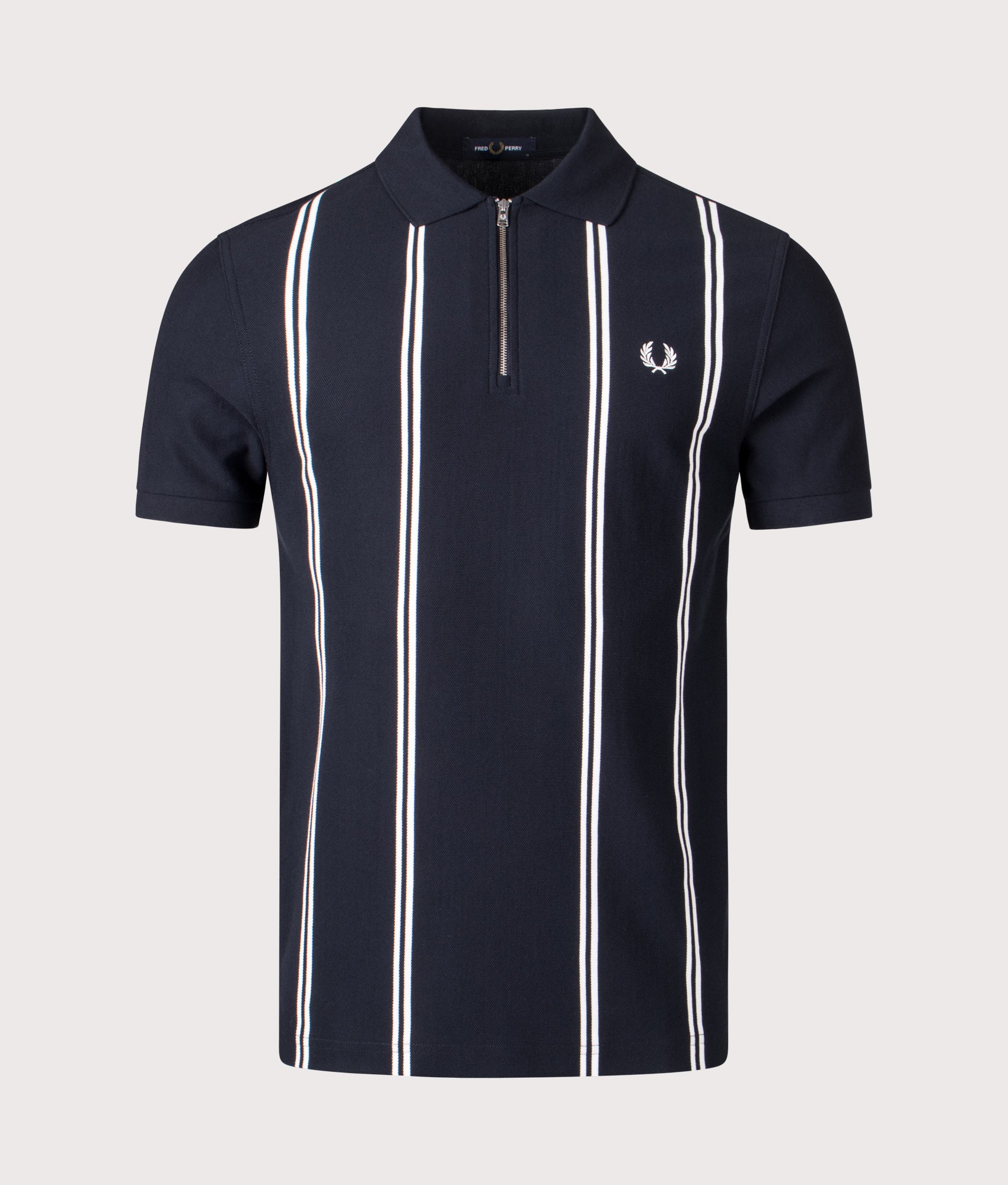 Vertical Stripe Zip Neck Polo Shirt in Navy | Fred Perry | EQVVS