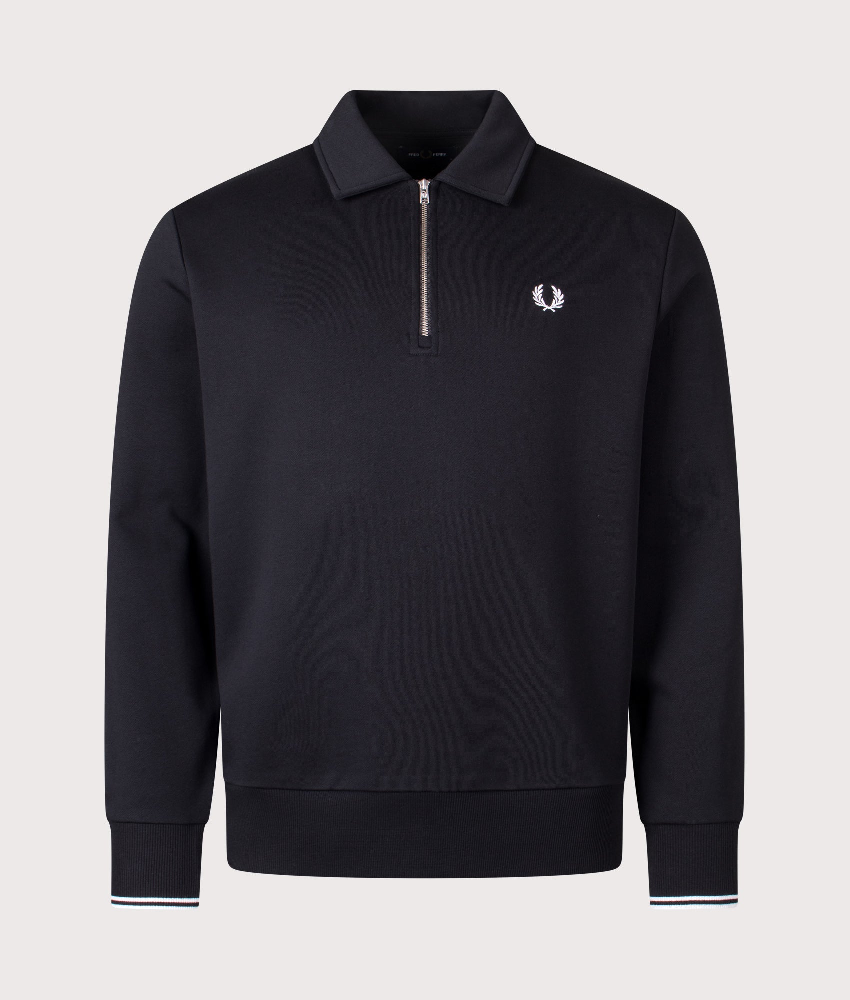 Regular Fit Collared Quarter Zip Sweatshirt in Black | Fred Perry