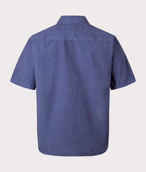 Norse Projects Carsten Tencel Short Sleeve Shirt in 7187 Calcite Blue Back shot at EQVVS