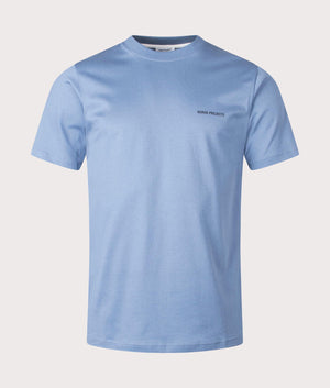 Norse Projects Johannes Organic Logo T-Shirt in 7121 Fog Blue front shot at EQVVS