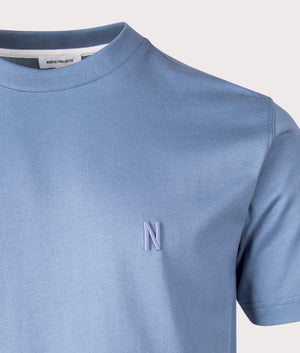 Norse Projects Johannes Organic N Logo T-Shirt In 7121 Fog Blue detail shot at EQVVS