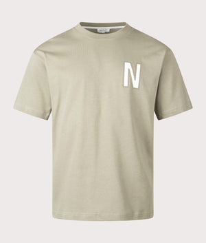 Norse Projects Simon Loose Organic Heavy Jersey Large N T-Shirt in 2053 Clay front shot at EQVVS