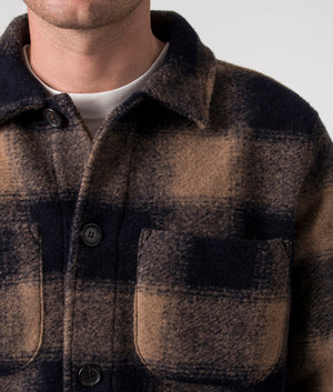 Universal Works Merino Fleece Lumber Jacket, Brown, EQVVS, Detail 
