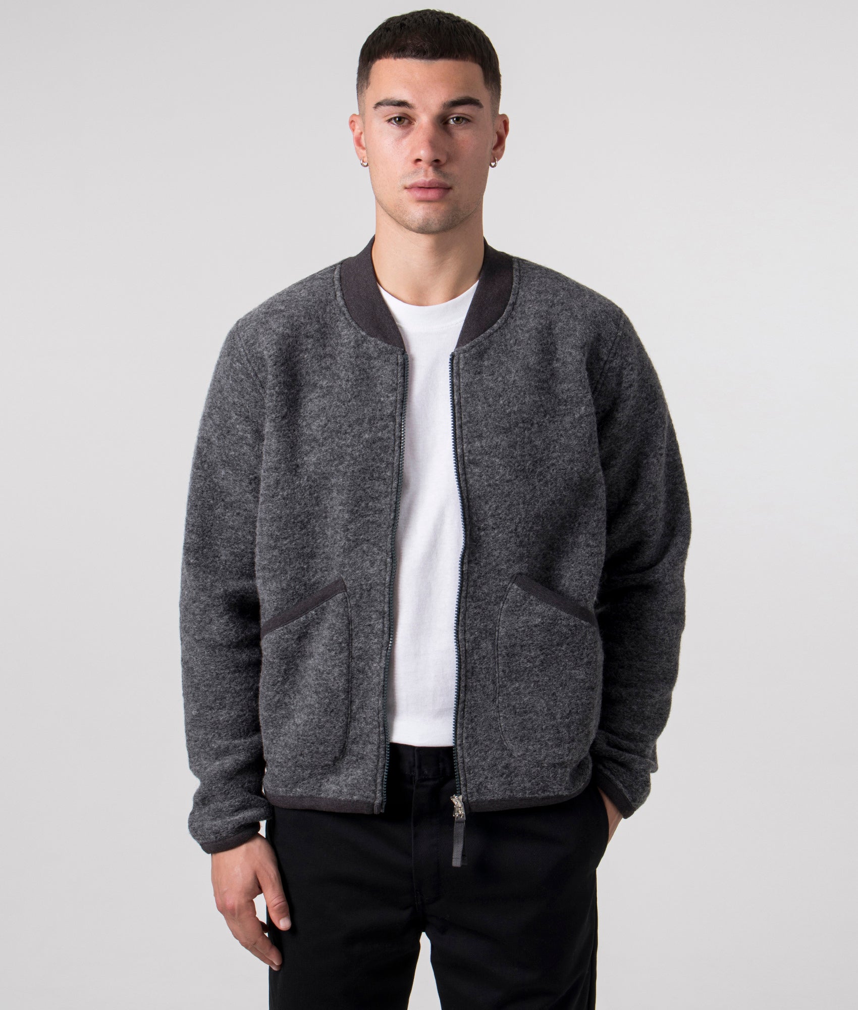 Wool Zip Bomber Jacket Grey Marl, Universal Works