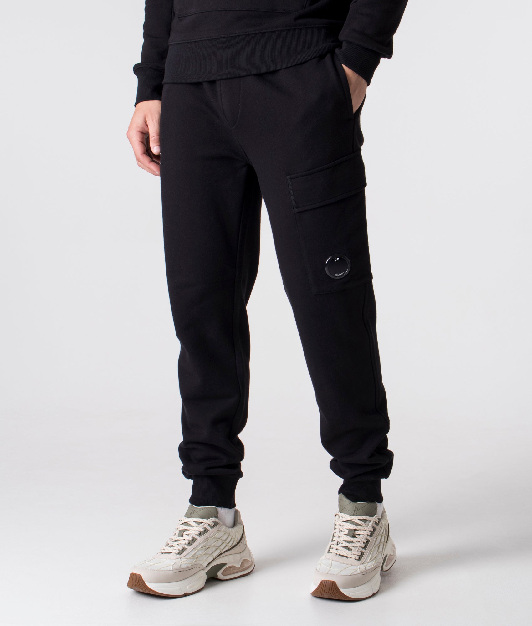 Diagonal Raised Fleece Cargo Joggers Black, C.P. Company