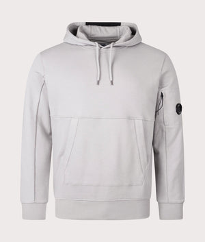 Cp Company Diagonal Raised Fleece Hoodie in Drizzle Front Shot at EQVVS