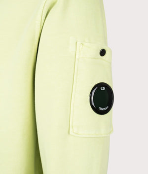 CP Company Cotton Diagonal Fleece Lens Sweatshirt in Pear White, 100% Cotton Detail Shot at EQVVS