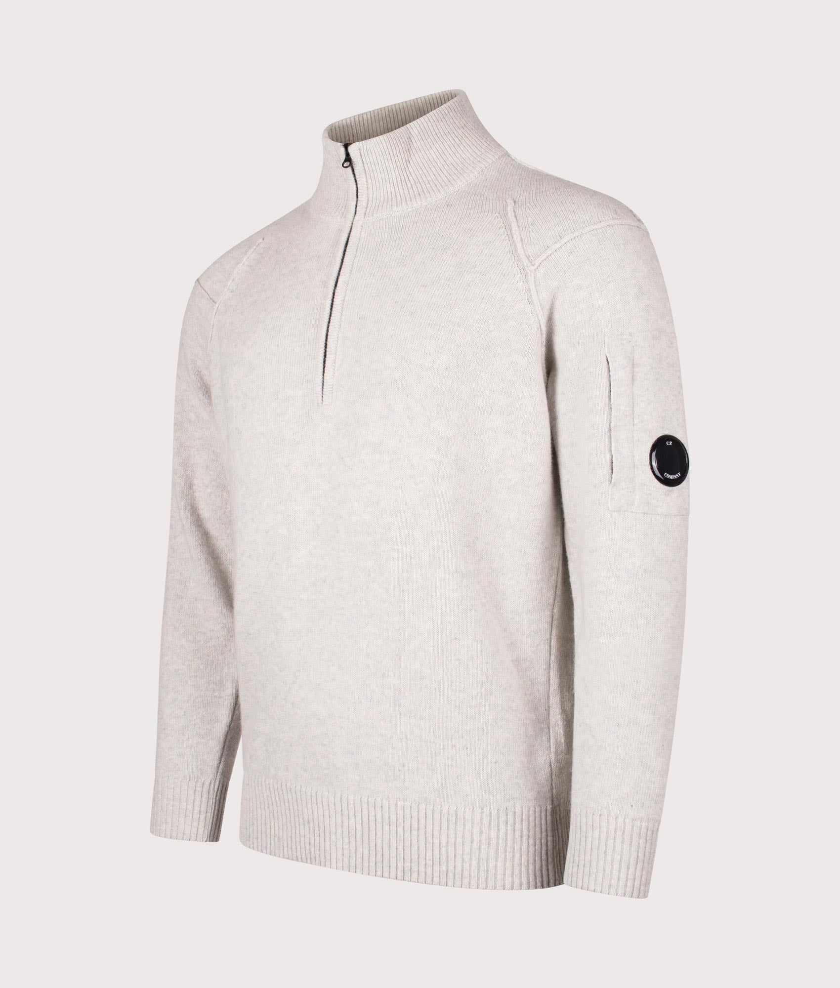 C.P. Company ホワイトコットンニットジップセーター新品・未使用 Lambswool GRS Quarter Zip Jumper White Melange | C.P. Company | EQVVS