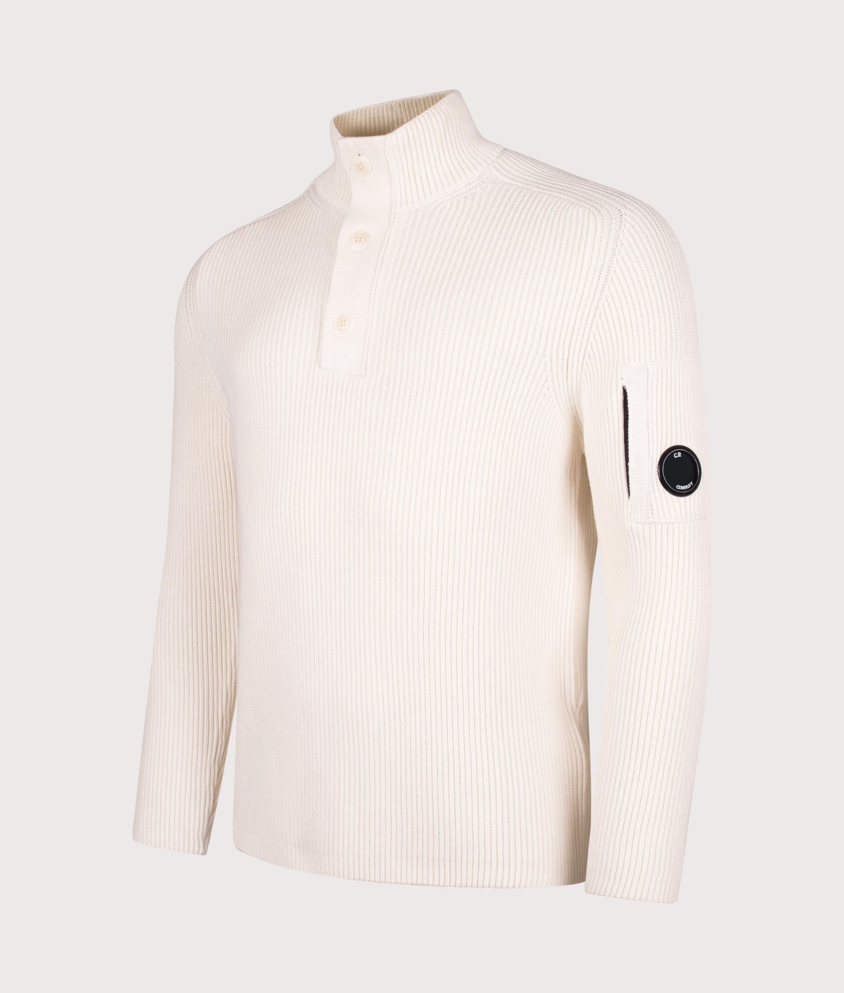 Full Rib Half Button Jumper in Gauze White | C.P. Company | EQVVS
