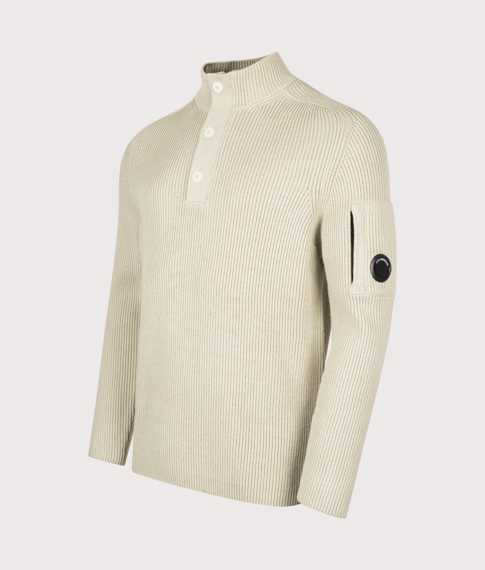 Full Rib Cotton Half Button Lens Jumper in S Birch | C.P. Company