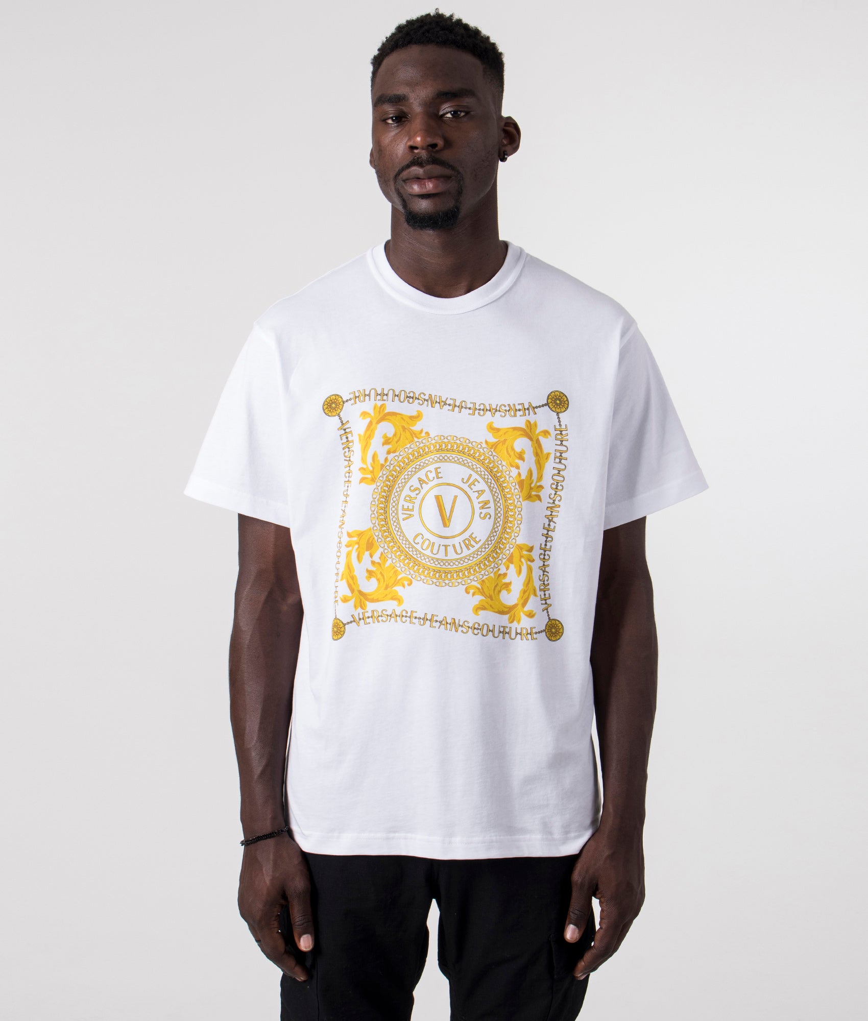 VERSACE JEANS COUTURE V EMBLEM T SHIRT-WHITE.