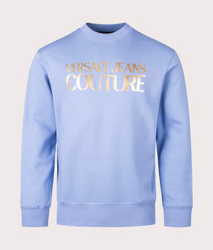 Relaxed Fit Logo T Foil Sweatshirt in Cerulean Gold by Versace Jeans Couture. EQVVS Front Angle Shot.