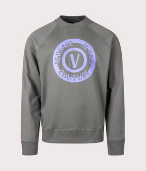 Relaxed Fit V Emblem Seas Sweatshirt in Oasis by Versace Jeans Couture. EQVVS Front Angle Shot.