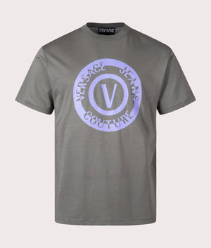 Relaxed Fit V Emblem Seas T-Shirt in Oasis by Versace Jeans Couture. EQVVS Front Angle Shot.