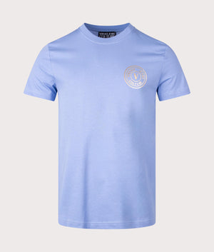 S V Emblem T.Foil T-Shirt in Cerulean Gold by Versace Jeans Couture. EQVVS Front Angle Shot.
