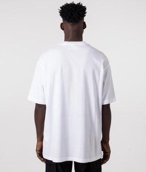 Relaxed Fit L V Emblem T Foil T-Shirt in White by Versace Jeans Couture. EQVVS Back Angle Shot.