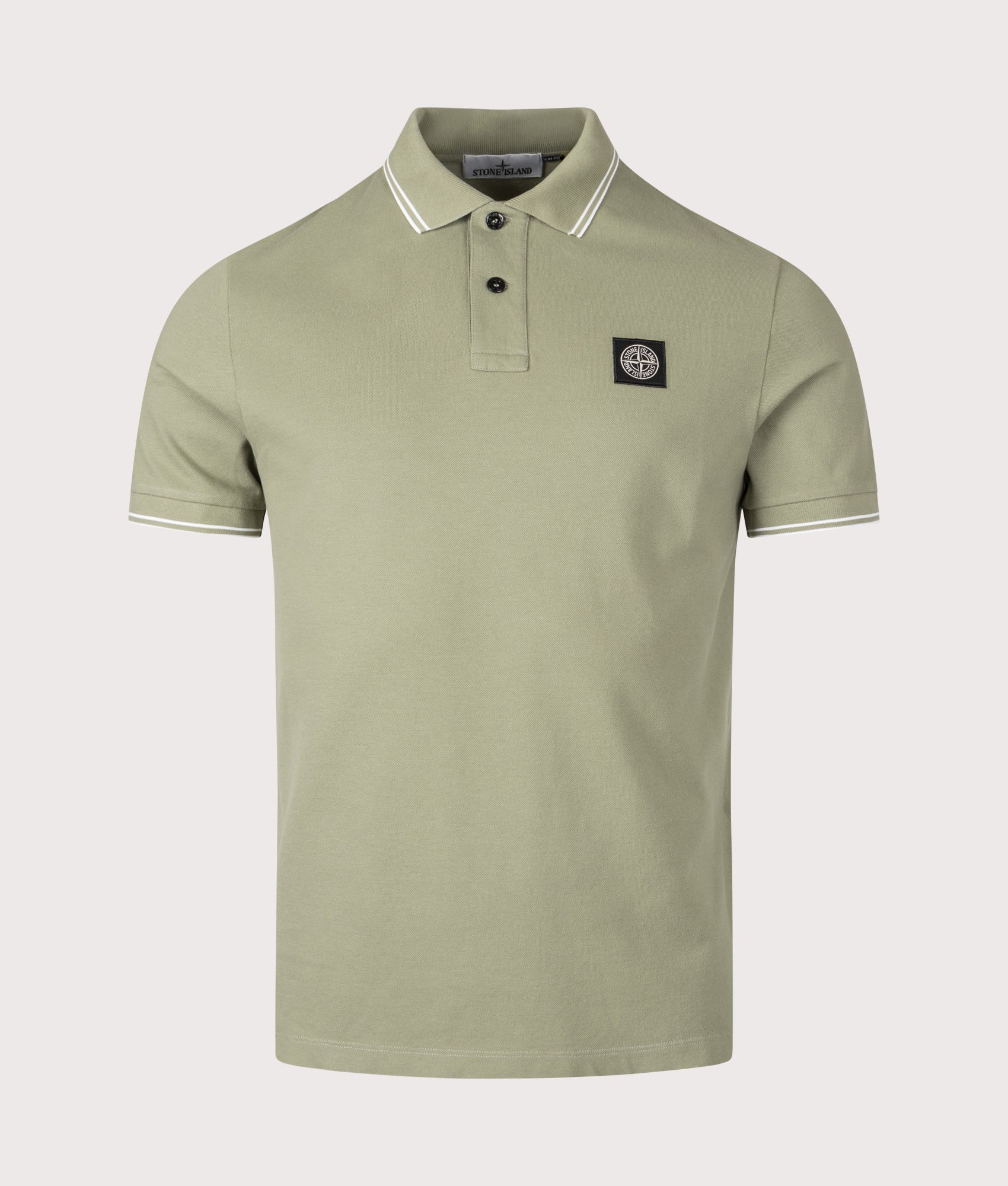 Slim Fit Striped Collar Polo Shirt Sage Green | STONE ISLAND | EQVVS