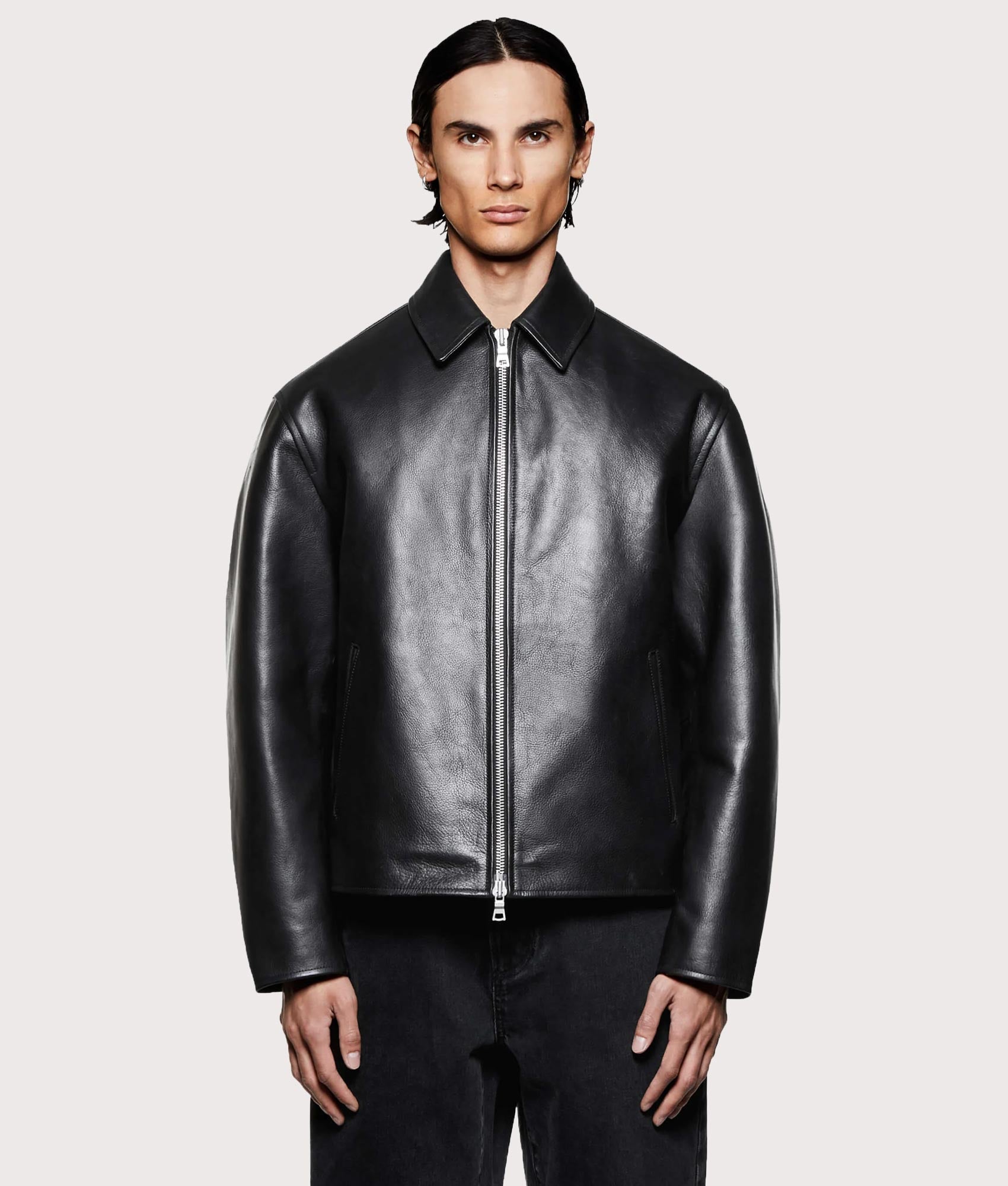 Cropped Leather Rider Jacket in Black | MKI MIYUKI ZOKU | EQVVS