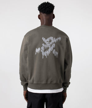 Daily Paper Relaxed Fit Shield Crowd Sweatshirt in Chimera Green with Silver Back Print Model Back Shot at EQVVS