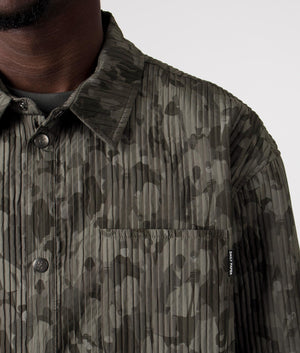 Daily Paper Relaxed Fit Adetola Community Shirt in Chimera Green / Grey Model Detail Shot at EQVVS