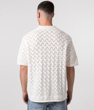 Daily Paper Relaxed Fit Yinka Knit Polo Shirt in White back Shot at EQVVS