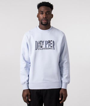 Daily Paper United Type Sweatshirt in Halogen Blue with large Logo on the Chest, 100% Cotton Model Front Shot EQVVS