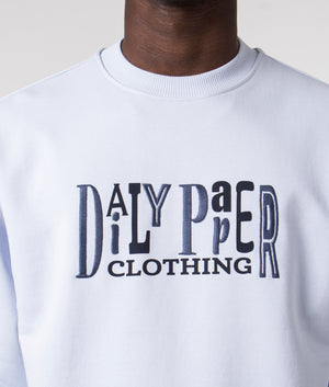 Daily Paper United Type Sweatshirt in Halogen Blue with large Logo on the Chest, 100% Cotton Model Detail Shot EQVVS