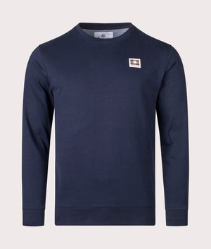 Active Club Check Patch Sweatshirt in Navy by Aquascutum. EQVVS Front Angle Shot.