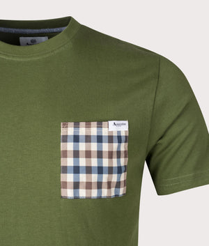 Active Club Check Pocket T-Shirt in Army Green by Aquascutum. EQVVS Detail Shot.