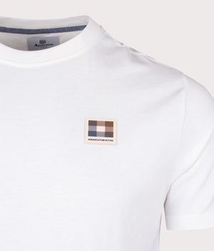 Active Club Check Patch T-Shirt in Optical White by Aquascutum. EQVVS Detail Shot.
