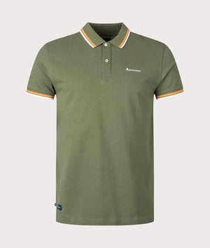 Active Cotton Stripes Dry-Fit Polo Shirt in Army Green by Aquascutum. EQVVS Front Angle Shot.