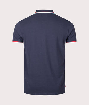 Active Cotton Stripes Dry-Fit Polo Shirt in Navy by Aquascutum. EQVVS Back Angle Shot.