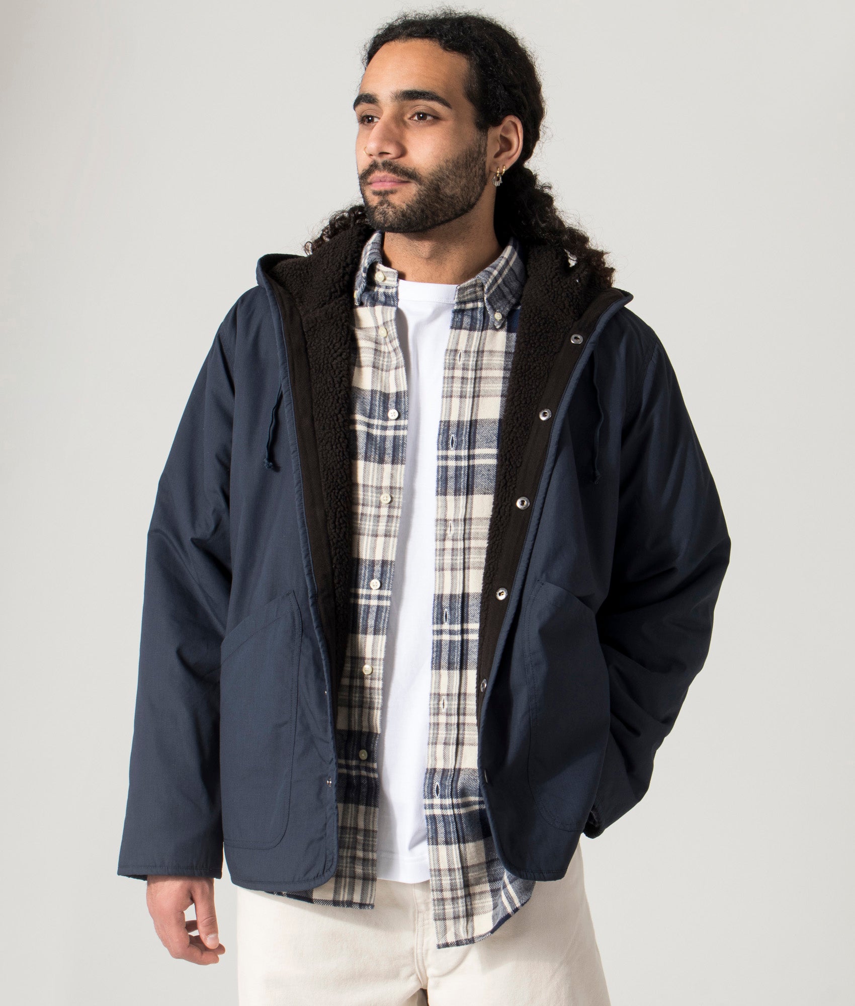 Universal Works Reversible Simple Hooded Jacket Brown Navy EQVVS