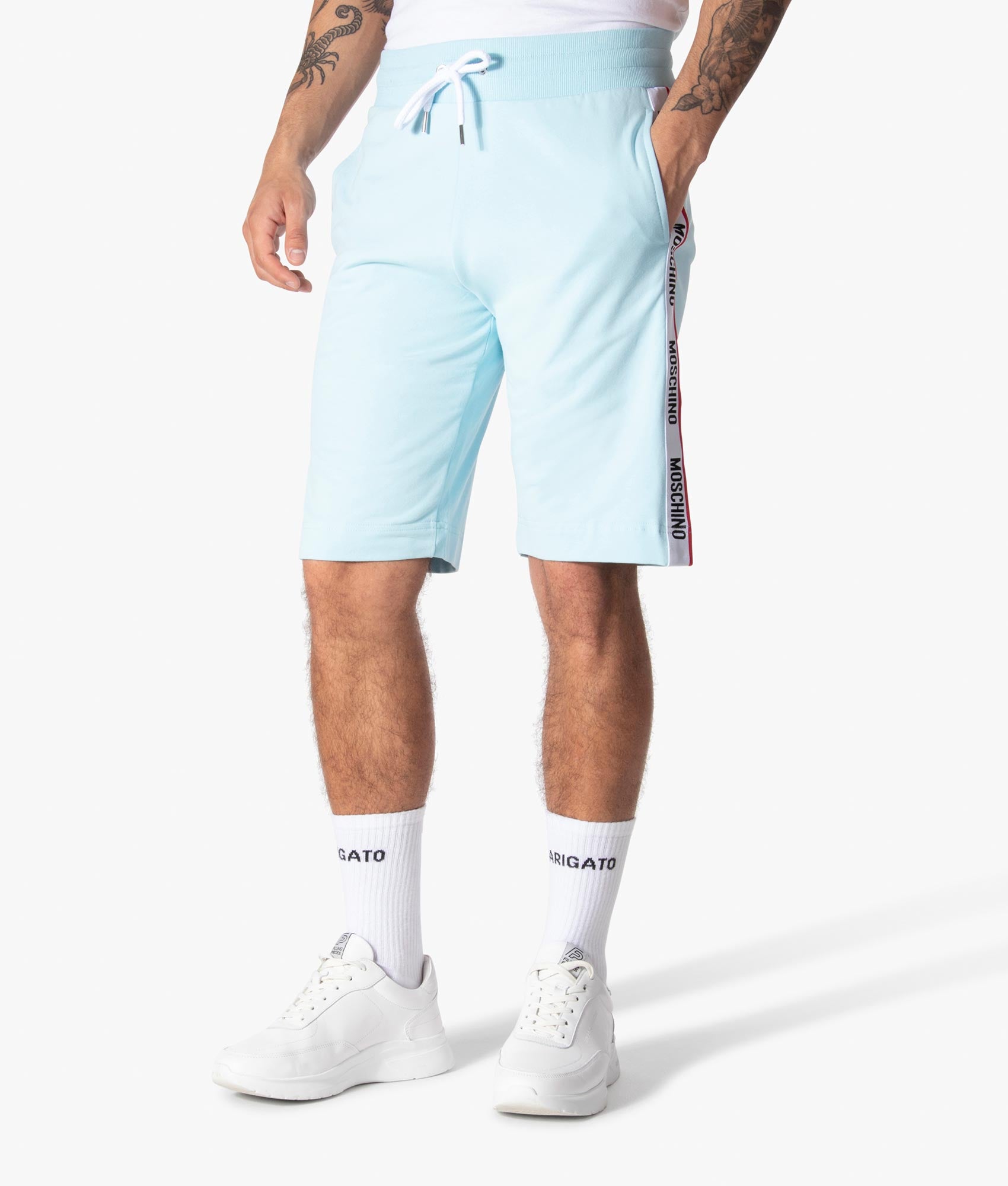 Logo Tape Detail Sweat Shorts Light Blue | Moschino | EQVVS