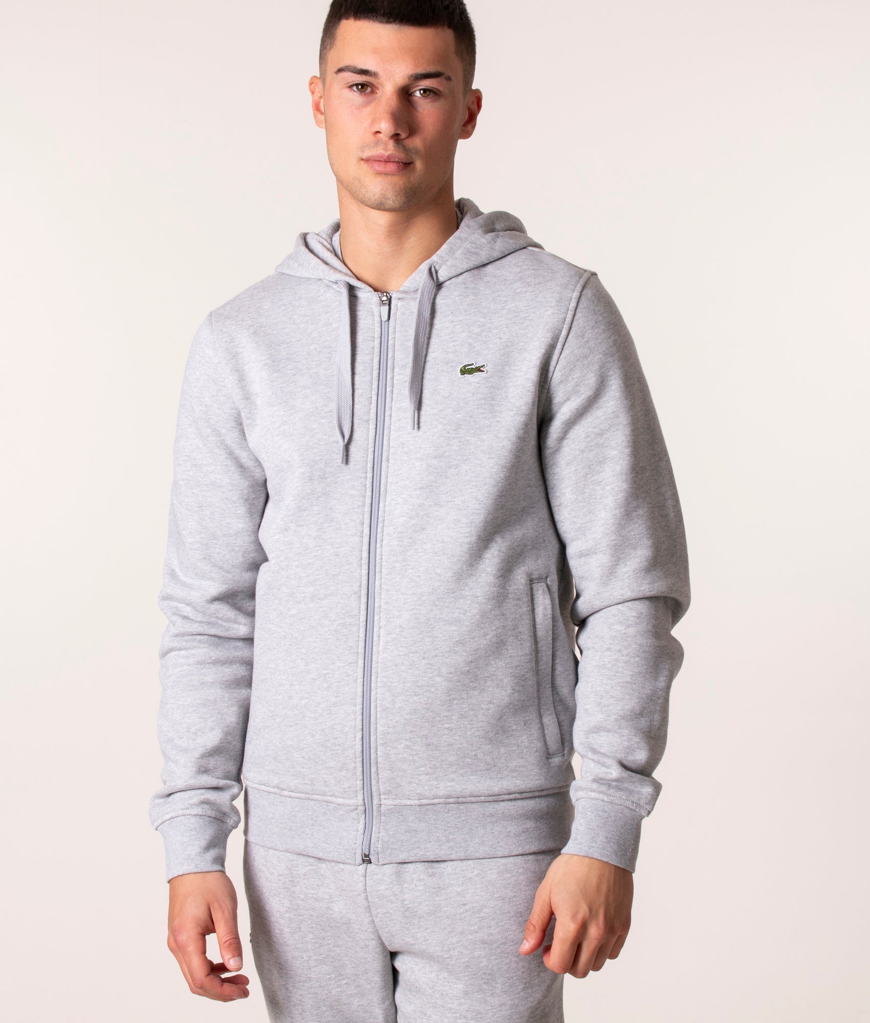 Croc Logo Zip Through Fleece Hoodie Grey Marl Lacoste EQVVS