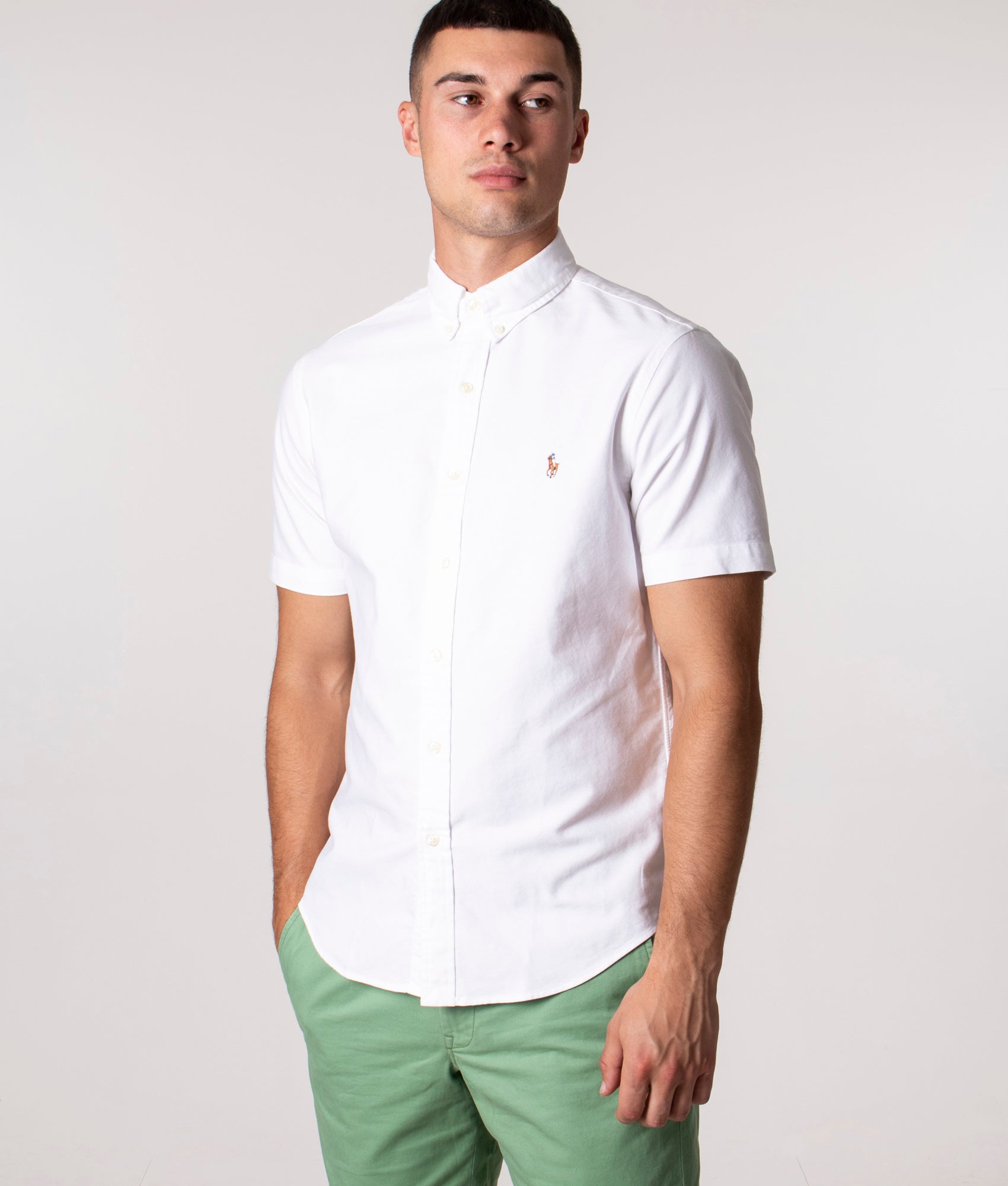Ralph lauren slim fit short sleeve shirt white Clearance