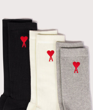 Three-Pack-of-Ami-De-Coeur-Socks-Off-White/Grey/Black-AMI-EQVVS