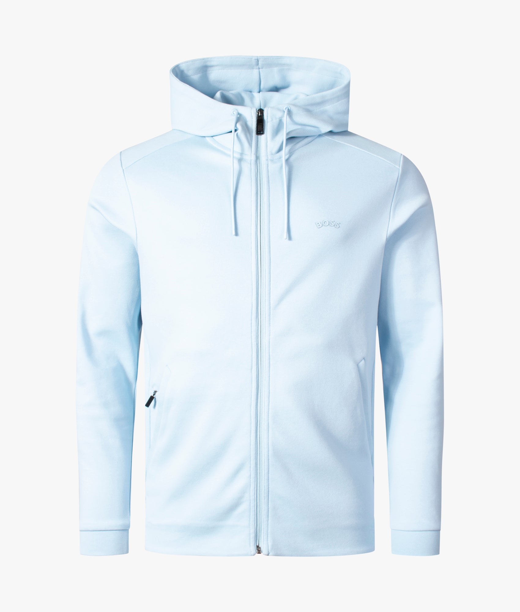 Saggy Curved Logo Zip Through Hoodie Light Pastel Blue BOSS EQVVS