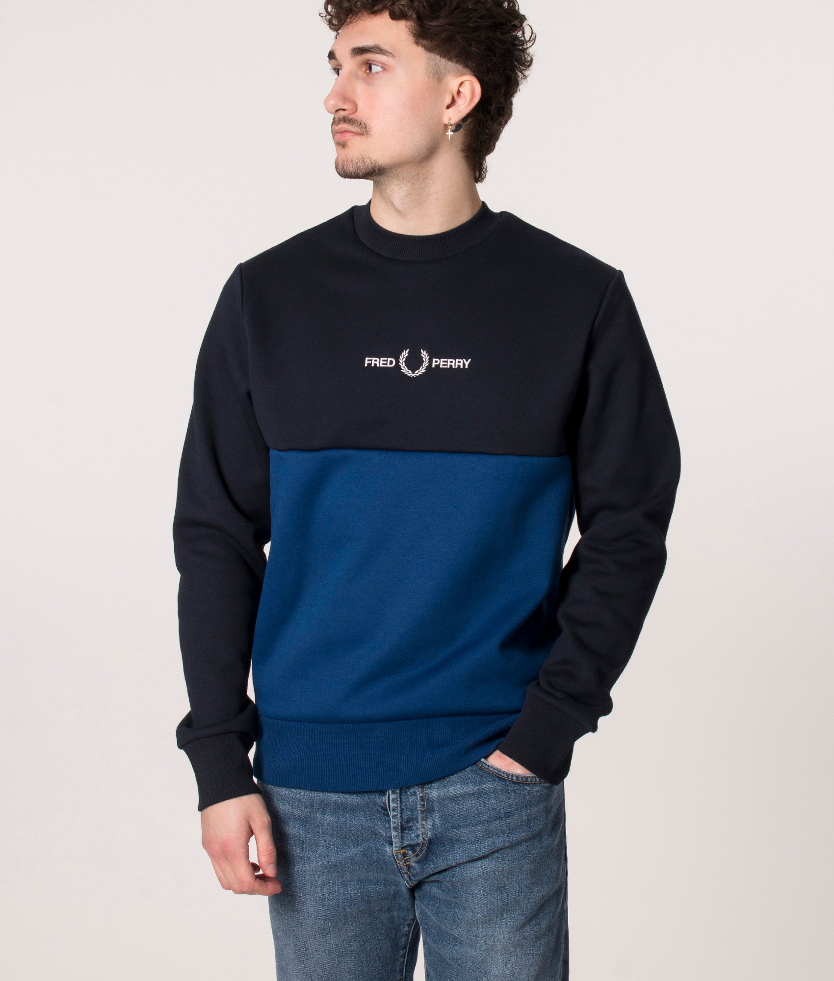 Crewneck Sweatshirt Fred Perry Navy Sweatshirt Colour Block