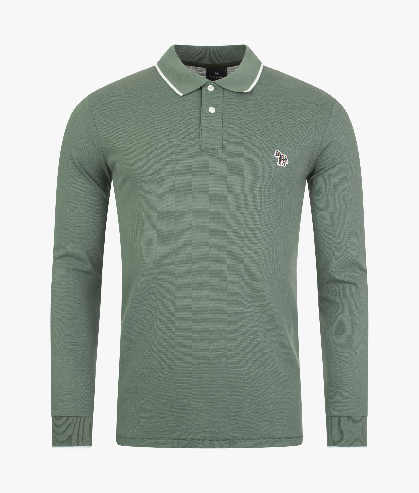 Long Sleeve Zebra Logo Tipped Polo Shirt Mint Green |PS Paul Smith
