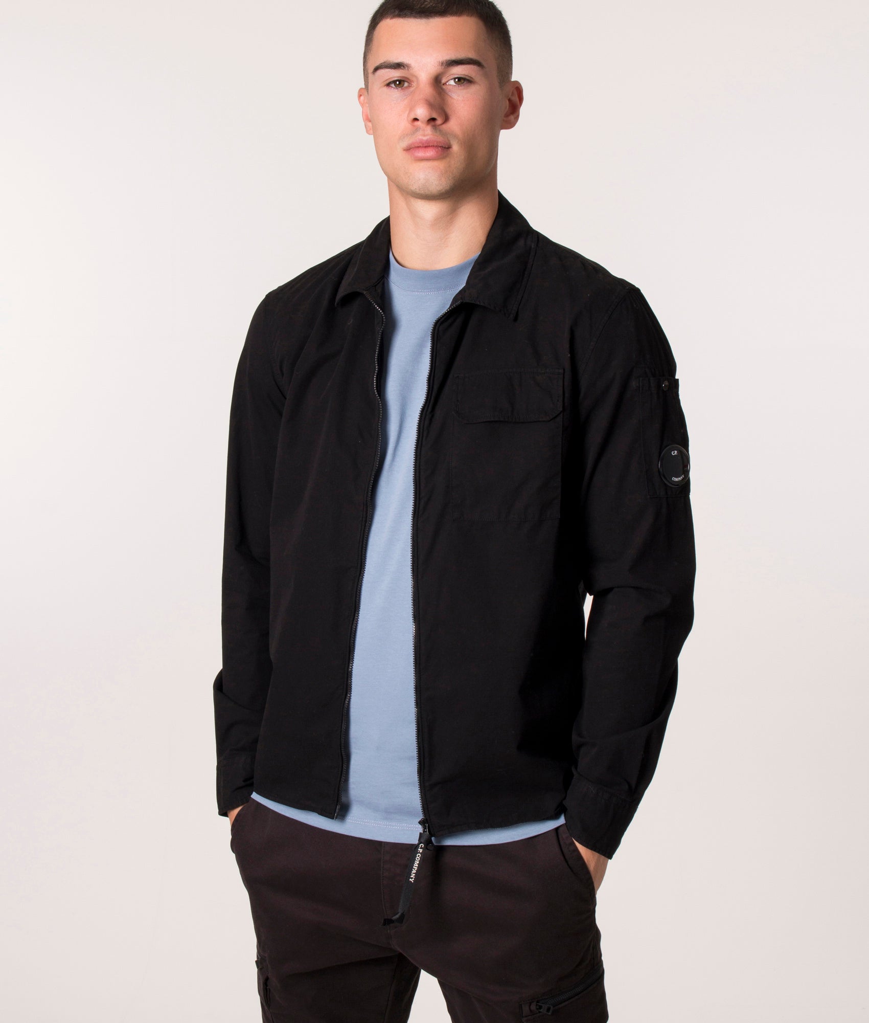 Black Cp Company Overshirt Zip Through Gabardine Overshirt Black