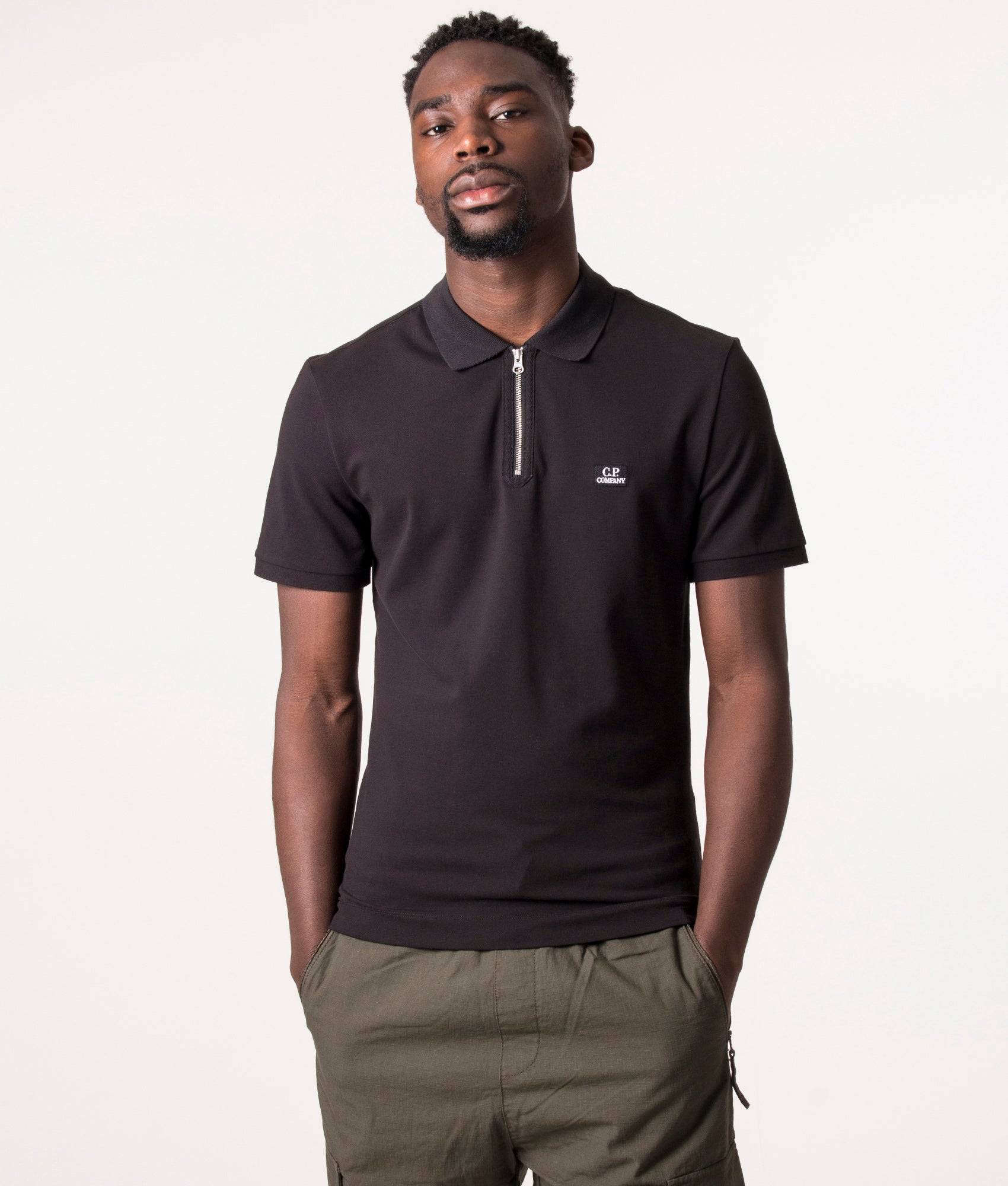 Quarter Zip Stretch Piqué Polo Shirt Black Company EQVVS
