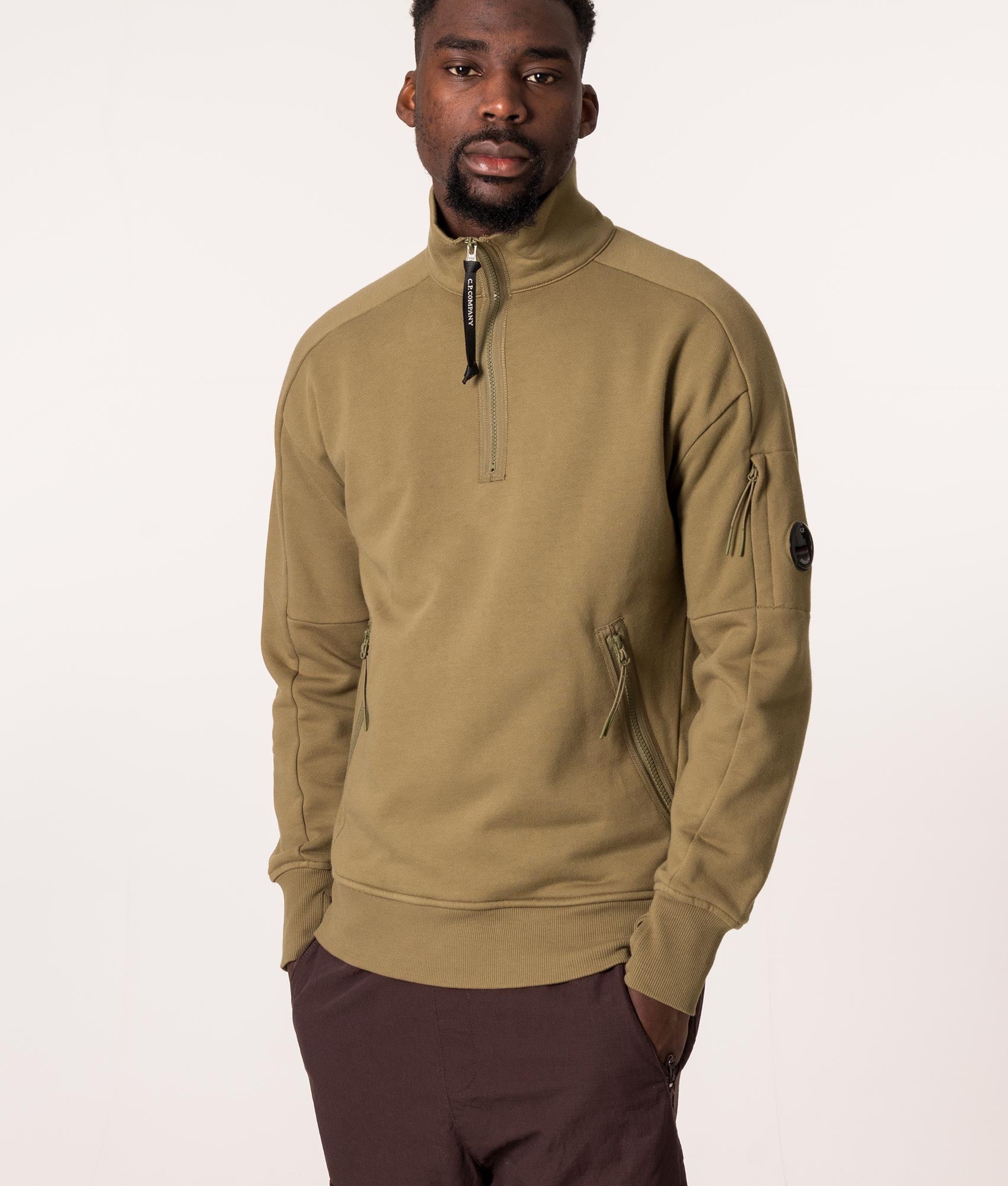Quarter Zip Fleece Sweatshirt, Lead Gray, C.P. Company