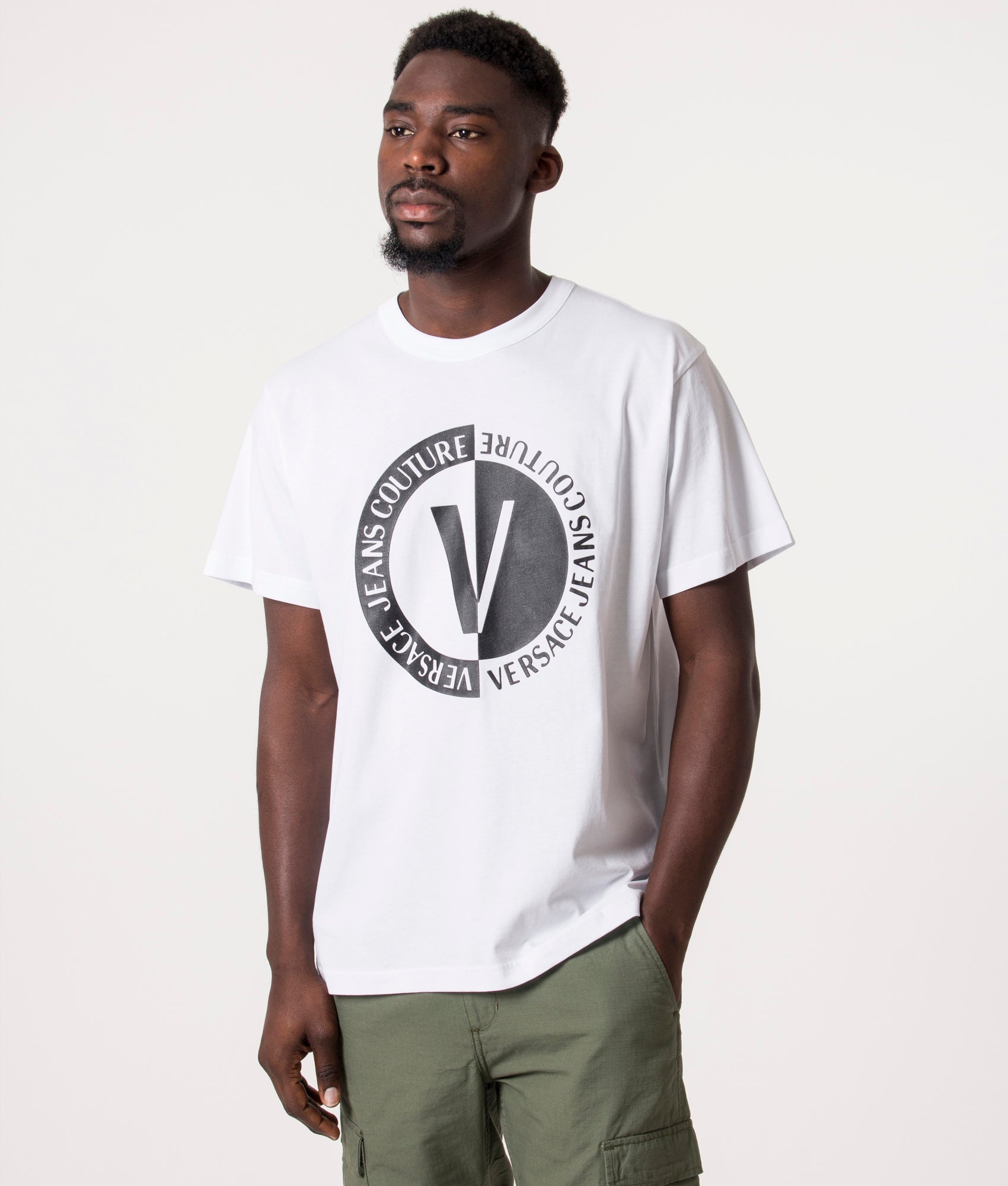 Large New V Emblem Logo T-Shirt White, Versace Jeans Couture
