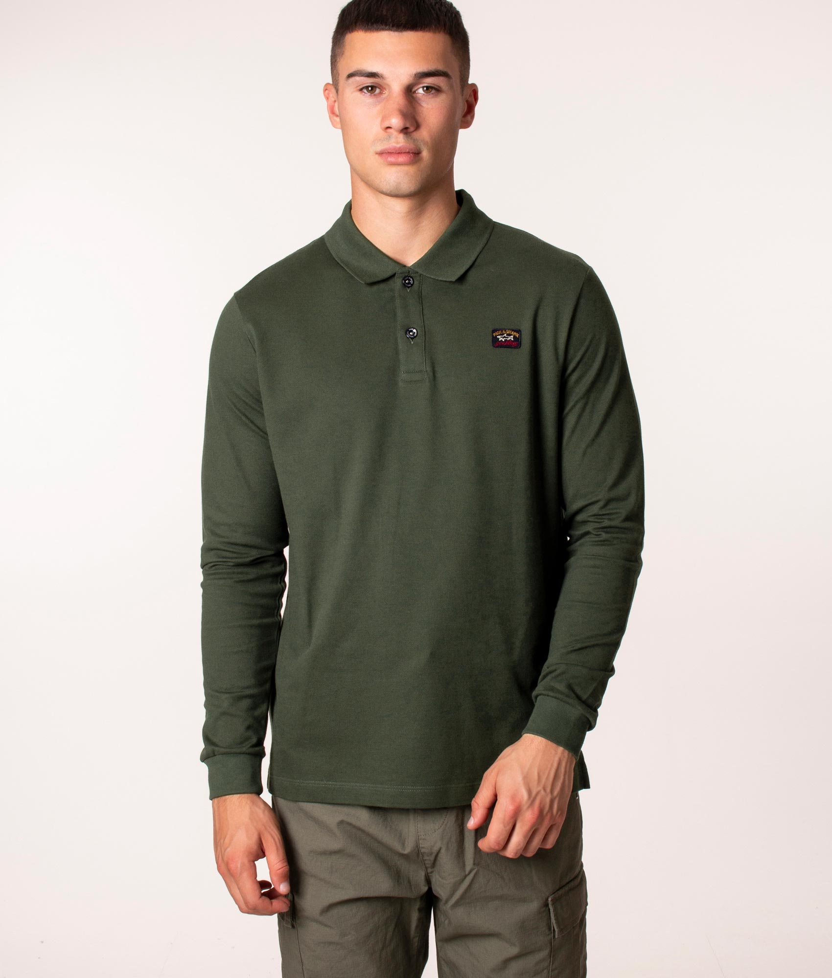 Slim Fit Long Sleeve Polo Shirt Dark Green Paul Shark EQVVS