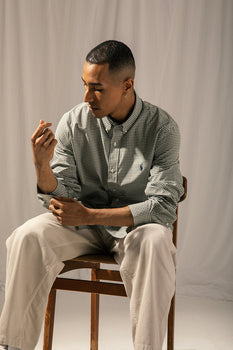 Model wearing Ralph Lauren checked shirt