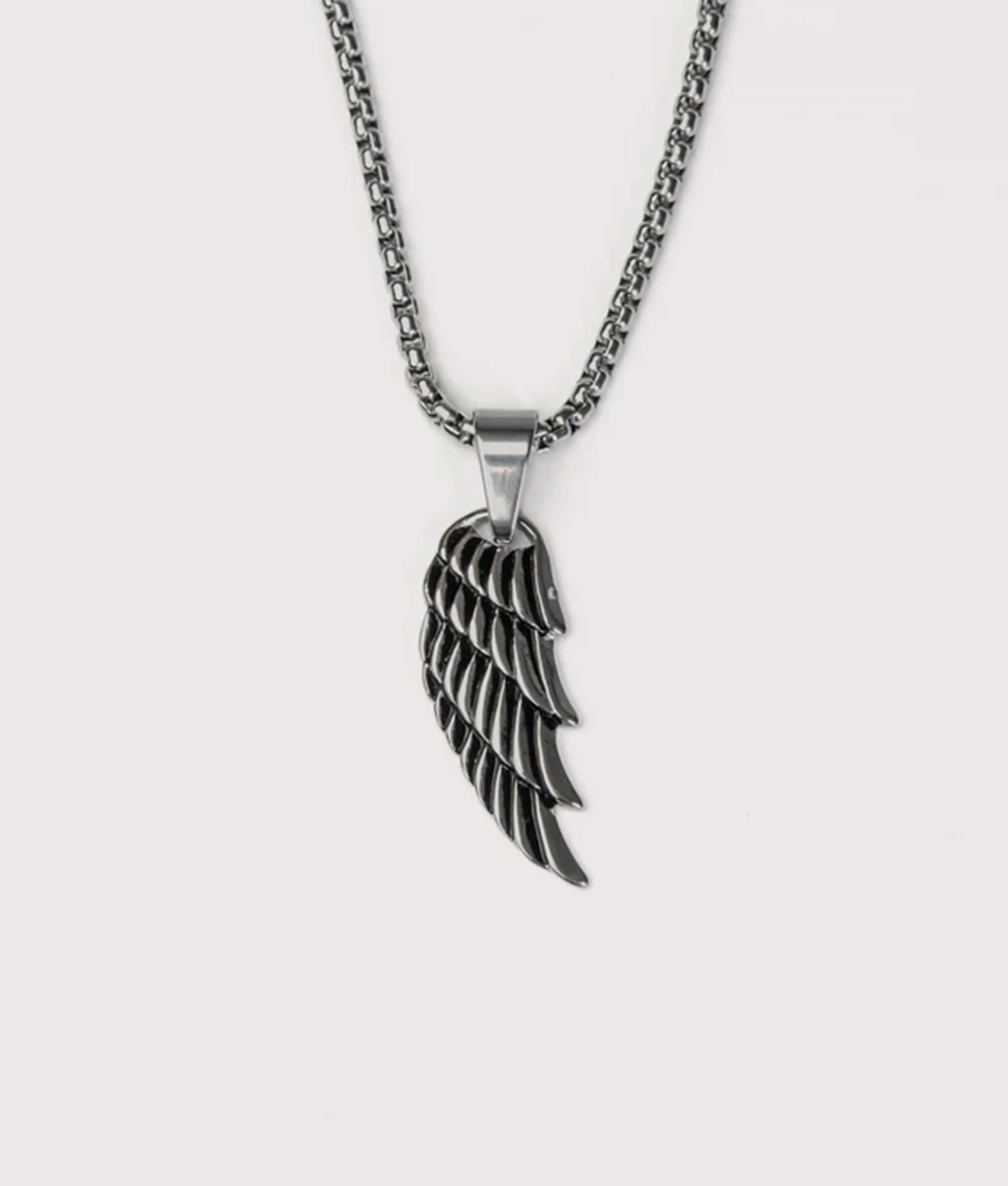 Stainless Steel Wing Pendant 24"