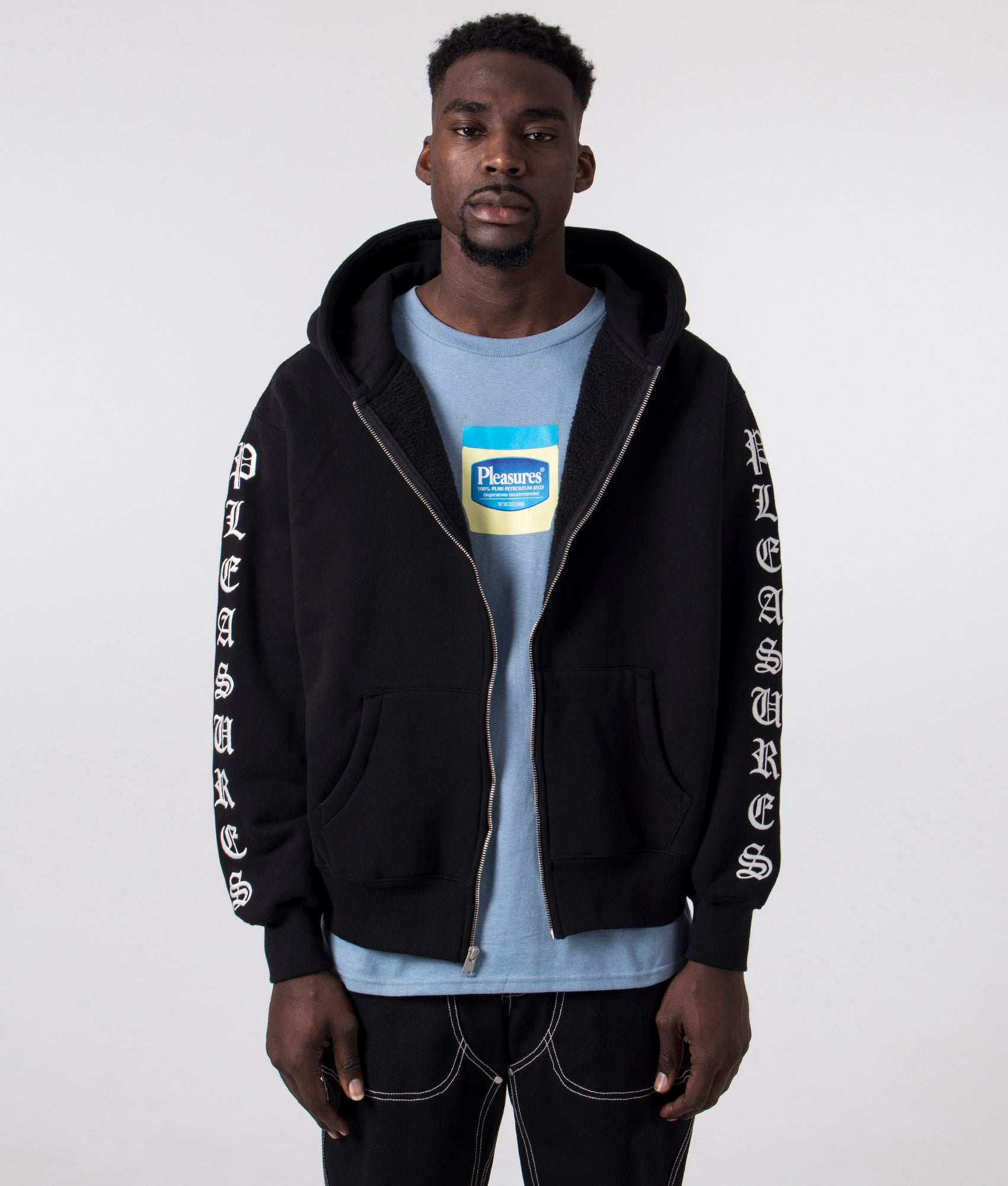 Relaxed-Fit-Oe-Zip-Up-Hoodie-Black-PLEASURES-EQVVS-Front-Image