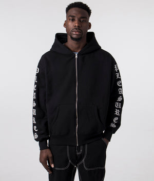Relaxed-Fit-Oe-Zip-Up-Hoodie-Black-PLEASURES-EQVVS-Front-Image
